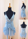 themeisles Beautiful Light Blue Chiffon Straps Mini Dress, Women Summer Dresses