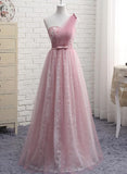 tmallworld Pink One Shoulder Lace Elegant Bridesmaid Dress, Pink Bridesmaid Dress, Party Dress