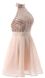 tmallworld Beautiful Short Pink Sequins Knee Length Homecoming Dresses, Halter Teen Party Dress, Sequins Party Dress