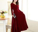 themeisles Lovely Velvet Long Sleeves Women Dresses, Women Long Dresses, Velvet Dresses