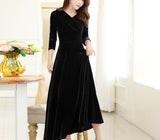 themeisles Lovely Velvet Long Sleeves Women Dresses, Women Long Dresses, Velvet Dresses