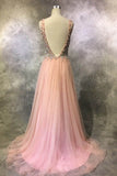 tmallworld Pink Tulle Gorgeous V Back Long Party Dress , Pink Formal Dresses, Evening Dresses