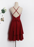 themeisles Beautiful Dark Red V-neckline Chiffon Layers Women Dresses, Fashion Women Dresses