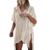 themeisles Backless Sexy Knitted Dress Women Summer Long Sleeve Open Back See Through Beach Cover Mini Dress Femme Clubwear