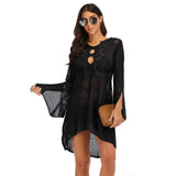 themeisles Backless Sexy Knitted Dress Women Summer Long Sleeve Open Back See Through Beach Cover Mini Dress Femme Clubwear