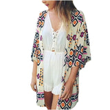 Casual Leaves Print Chiffon Kaftan Beach Cover Up Cardigan Shawl Swimwear Women Summer Swimsuit Pareos Cape Saida De Praia