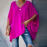 Fashion Women Summer Elegant V Neck Oversized Plus Size Top Lady Casual Solid Long Sleeve Loose Fit Blouse New