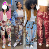 themeisles Tassel Patchwork Striped Print Jogger Pant Women Rave Festival Clothing Summer Casual High Waist Bodycon Active Sweat Pants