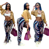 themeisles Tassel Patchwork Striped Print Jogger Pant Women Rave Festival Clothing Summer Casual High Waist Bodycon Active Sweat Pants