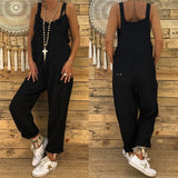 themeisles Women Vintage Sleeveless Dungarees Jumpsuits Summer Pocket Overalls Playsuits Female Solid Casual Loose Oversize Long Rompers