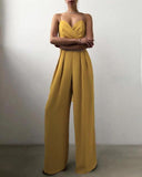 Summer New Spaghetti Strap Zipper Jumpsuits Women Solid Color High Waist Backless Wide Leg Long Pants Ladies Elegant Jumpsuit