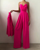 Summer New Spaghetti Strap Zipper Jumpsuits Women Solid Color High Waist Backless Wide Leg Long Pants Ladies Elegant Jumpsuit