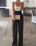 themeisles Summer Women Spaghetti Strap Patchwork Jumpsuit Elegant Sleeveless Tank Long Pants Office Lady Casual Overalls