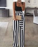 themeisles Summer Women Spaghetti Strap Patchwork Jumpsuit Elegant Sleeveless Tank Long Pants Office Lady Casual Overalls