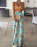 themeisles Summer Women Spaghetti Strap Patchwork Jumpsuit Elegant Sleeveless Tank Long Pants Office Lady Casual Overalls