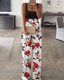 themeisles Summer Women Spaghetti Strap Patchwork Jumpsuit Elegant Sleeveless Tank Long Pants Office Lady Casual Overalls