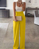 themeisles Summer Women Spaghetti Strap Patchwork Jumpsuit Elegant Sleeveless Tank Long Pants Office Lady Casual Overalls