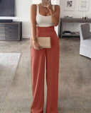 themeisles Summer Women Spaghetti Strap Patchwork Jumpsuit Elegant Sleeveless Tank Long Pants Office Lady Casual Overalls