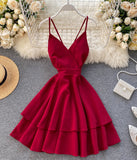 themeisles Cute Wine Red Short Low Back Women Dresses, Dark Red Summer Dresses