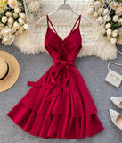 themeisles Cute Wine Red Short Low Back Women Dresses, Dark Red Summer Dresses