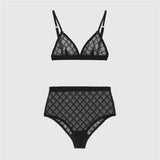 Charm Gather Underwear Sexy Swimwear Letter Lace Lingerie For Women See Through Mesh Bra Set 3 Colors