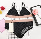 Charm Gather Underwear Sexy Swimwear Letter Lace Lingerie For Women See Through Mesh Bra Set 3 Colors