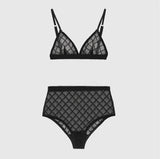 Charm Gather Underwear Sexy Swimwear Letter Lace Lingerie For Women See Through Mesh Bra Set 3 Colors