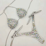 vacation style diamond bikini set bandage open swimwear push up bling stones swimsuit sexy women swim 210621