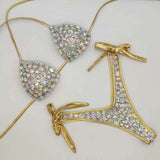 vacation style diamond bikini set bandage open swimwear push up bling stones swimsuit sexy women swim 210621