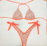 vacation style diamond bikini set bandage open swimwear push up bling stones swimsuit sexy women swim 210621