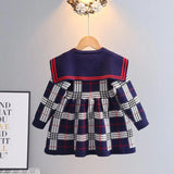 Great Quality Baby Girls Knitted Plaid Sweaters Dresses Spring Autumn Girl Long Sleeve Princess Dress Kids College Style Knitting Dress 2-7 Years