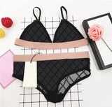 Charm Gather Underwear Sexy Swimwear Letter Lace Lingerie For Women See Through Mesh Bra Set 3 Colors