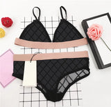 Charm Gather Underwear Sexy Swimwear Letter Lace Lingerie For Women See Through Mesh Bra Set 3 Colors