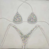 vacation style diamond bikini set bandage open swimwear push up bling stones swimsuit sexy women swim 210621