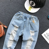 1-6yrs,Brand Pants Kids Trousers Fashion Girls Jeans Children Boys Ripped Jeans Kids Fashion Denim Pants Baby Casual Infant Boys