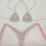 vacation style diamond bikini set bandage open swimwear push up bling stones swimsuit sexy women swim 210621