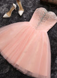 tmallworld Pink Sweetheart Beaded Tulle Short Party Dress, Cute Formal Dresses , Woman Formal Dresses