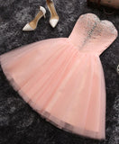 tmallworld Pink Sweetheart Beaded Tulle Short Party Dress, Cute Formal Dresses , Woman Formal Dresses