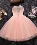 tmallworld Pink Sweetheart Beaded Tulle Short Party Dress, Cute Formal Dresses , Woman Formal Dresses