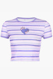 themeisles Y2K Nostalgia Purple Striped Crop Top Flaming Heart