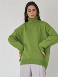 themeisles Comfortable Loose Solid Color Classic Versatile Turtleneck Sweater