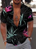 themeisles Men's Shirt Graphic Shirt Aloha Shirt Leaves Turndown Black White Yellow Pink Blue Print Outdoor Street Short Sleeve Button-Down Print Clothing Apparel Fashion Designer Casual Breathable