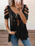 themeisles V-neck Zipper Pullover Printed Short Sleeve Loose T-shirt Women's Jacket