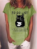 themeisles Women's Short-sleeved T-shirt Cats Drinking Coffee Letter Print Women's Tops Round Neck Loose Summer