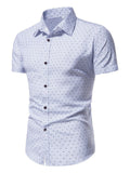 themeisles Men's Casual Standing Collar Printed Shirt Summer Short Sleeve Shirt