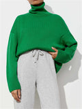 themeisles Comfortable Loose Solid Color Classic Versatile Turtleneck Sweater