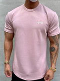 themeisles Men's Slim Show Muscle Round Hem Cotton Spring Summer Solid Color Training Slim Sports Short Sleeve T-Shirt