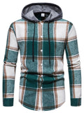 themeisles Mens Hooded Drawstring Plaid Slim Long Sleeve Shirt Men's Cotton Linen Peplum Long Sleeve Shirt Youth Shirt