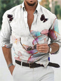 themeisles Summer Men's 3D Printed Lapel Cardigan Long-sleeved Shirt Lapel Printed Cardigan Shirt Floral Shirt