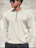 themeisles Men's Pullover Long Sleeve Half Zip Waffle Top Sports Casual American Design T-Shirt Trendy Solid Color Long Sleeve